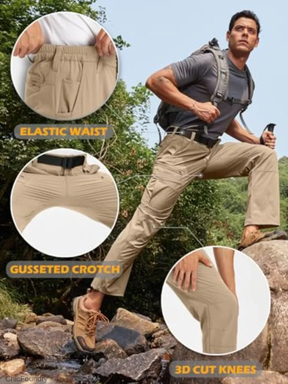 Men's Quick Dry Hiking Pants Lightweight Water Resistant Stretch Cargo Trousers